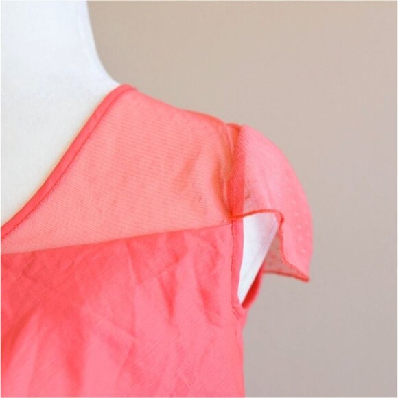 BCBGMaxAzria ✦ Coral Pink Tiered Dress ✦ Mesh Puff Sleeves Ruffle Layers V-Neck - Picture 5 of 7
